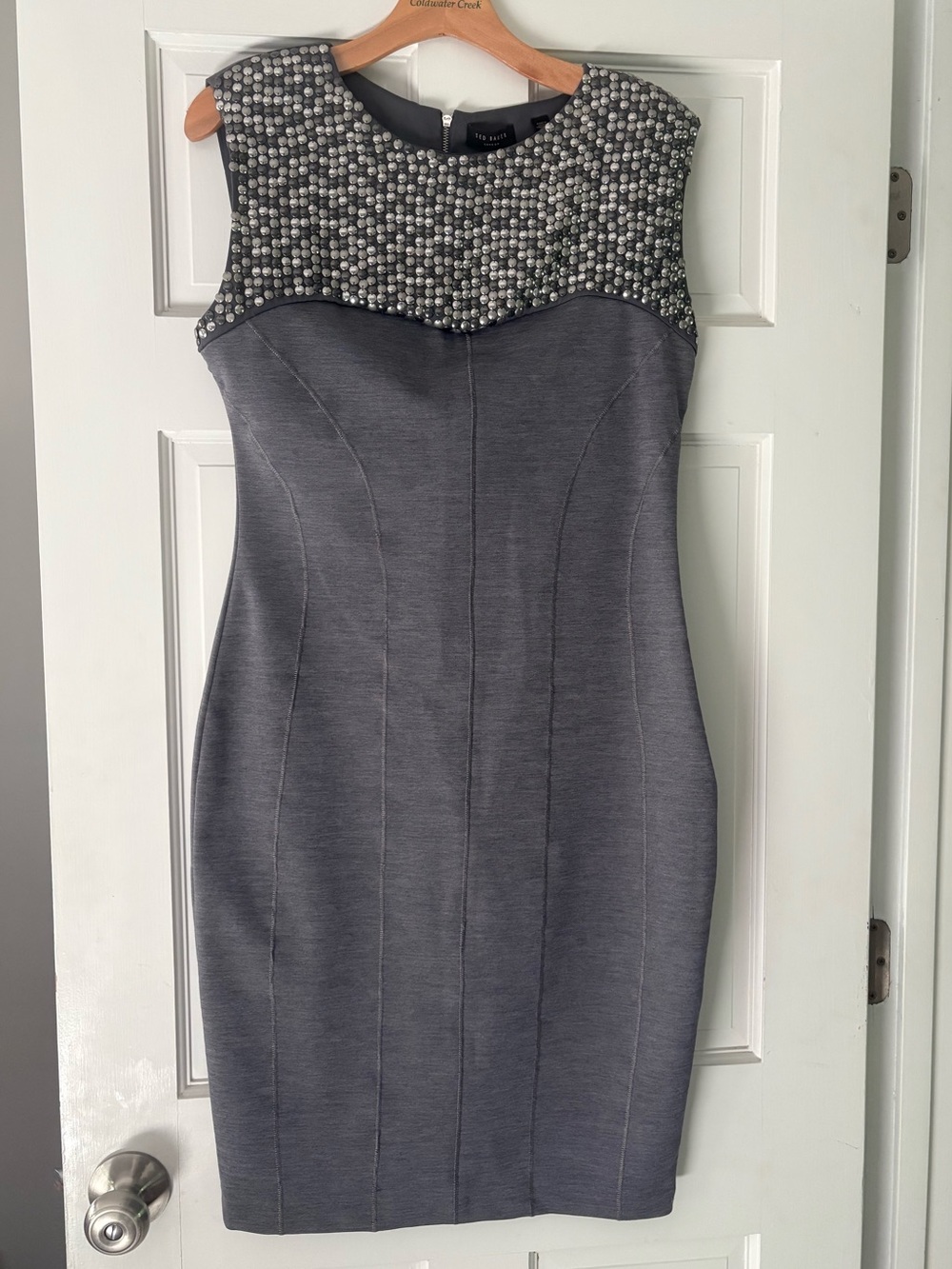 Ted Baker Grey Embellished Fitted Pencil Dress Sz 10
